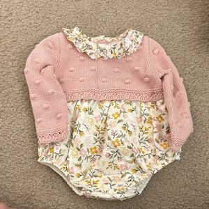 SHABBY CHIC Pink Knit Baby Romper with Floral Design size 0-3m